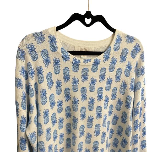 Lilly Pulitzer Tensley Sweater Sunwashed Blue Pineapple Slice of Sunshine Large - Picture 4 of 8